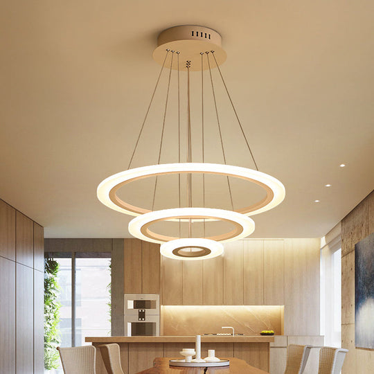 LED 2/3-Tiered Acrylic Chandelier - Modern Coffee Hoop Pendant Light Kit, Small/Large Size