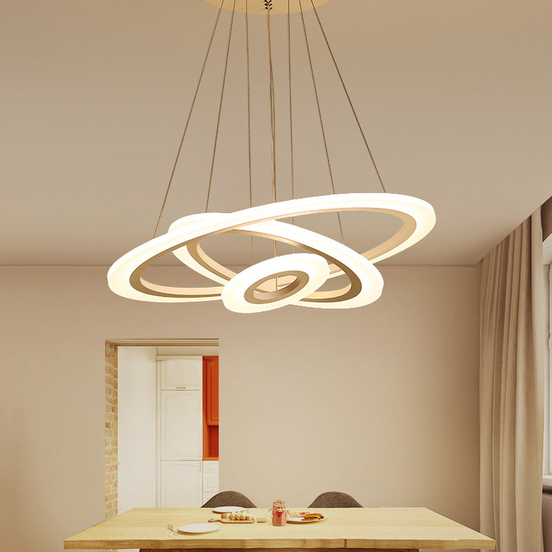 LED 2/3-Tiered Acrylic Chandelier - Modern Coffee Hoop Pendant Light Kit, Small/Large Size