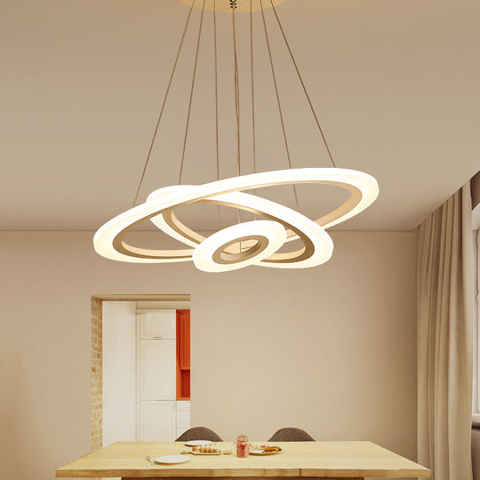 LED 2/3-Tiered Acrylic Chandelier - Modern Coffee Hoop Pendant Light Kit, Small/Large Size