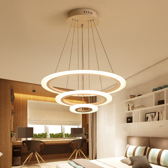 LED 2/3-Tiered Acrylic Chandelier - Modern Coffee Hoop Pendant Light Kit, Small/Large Size