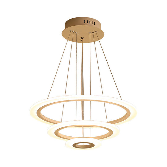 LED 2/3-Tiered Acrylic Chandelier - Modern Coffee Hoop Pendant Light Kit, Small/Large Size