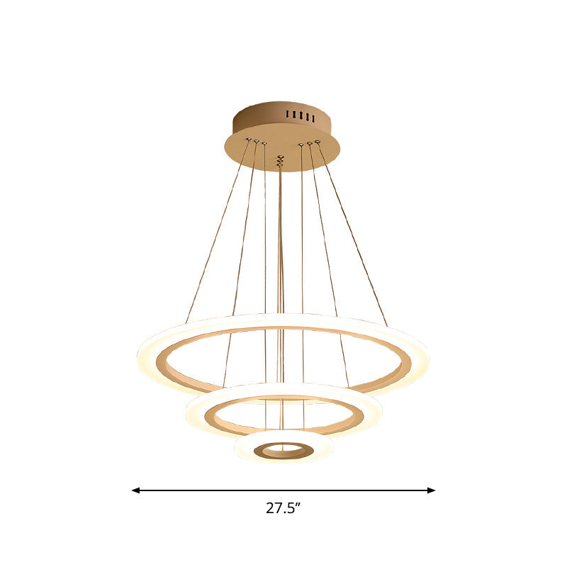 LED 2/3-Tiered Acrylic Chandelier - Modern Coffee Hoop Pendant Light Kit, Small/Large Size