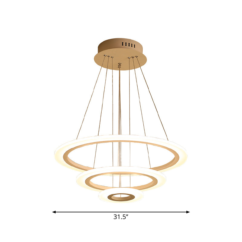 LED 2/3-Tiered Acrylic Chandelier - Modern Coffee Hoop Pendant Light Kit, Small/Large Size