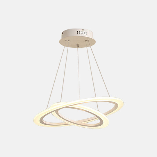 LED 2/3-Tiered Acrylic Chandelier - Modern Coffee Hoop Pendant Light Kit, Small/Large Size