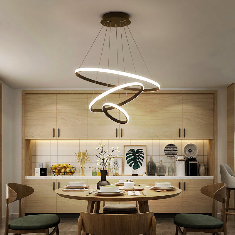 Contemporary Round Pendant LED Chandelier for Dining Room in White/Coffee - 2/3 Tier Design