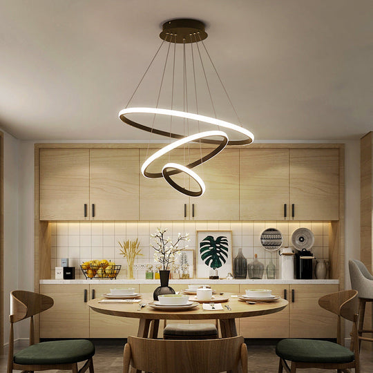 Contemporary Round Pendant LED Chandelier for Dining Room in White/Coffee - 2/3 Tier Design