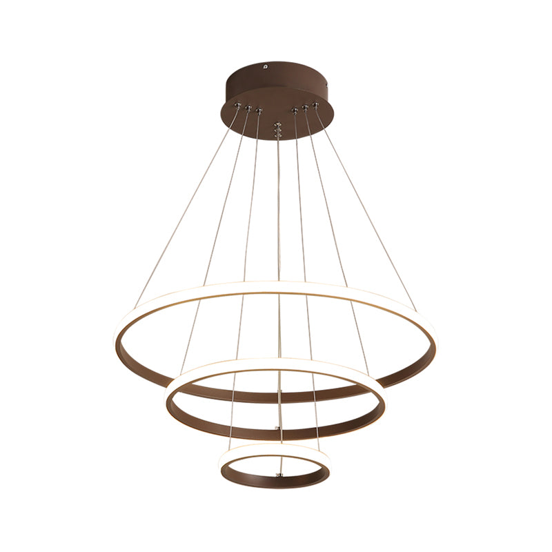 Contemporary Round Pendant LED Chandelier for Dining Room in White/Coffee - 2/3 Tier Design