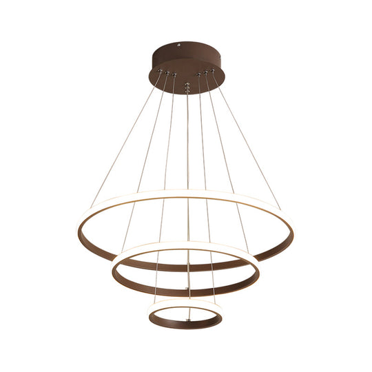 Contemporary Round Pendant LED Chandelier for Dining Room in White/Coffee - 2/3 Tier Design