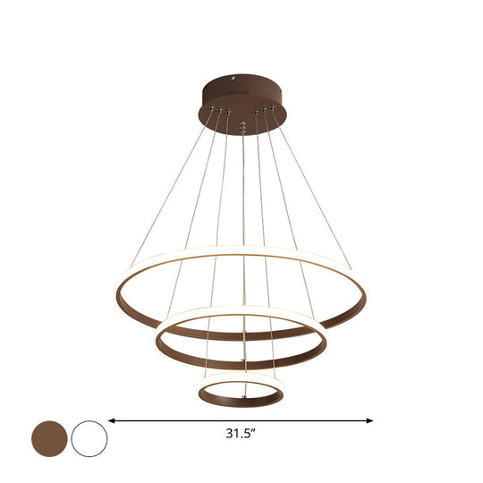 Contemporary Round Pendant LED Chandelier for Dining Room in White/Coffee - 2/3 Tier Design