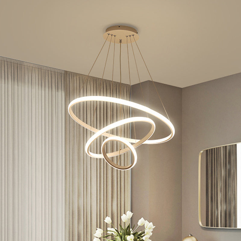 Contemporary Round Pendant LED Chandelier for Dining Room in White/Coffee - 2/3 Tier Design