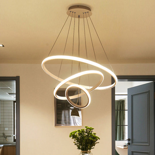 2/3 Tiered Pendant Led Chandelier For Modern Dining Rooms In White/Coffee Acrylic