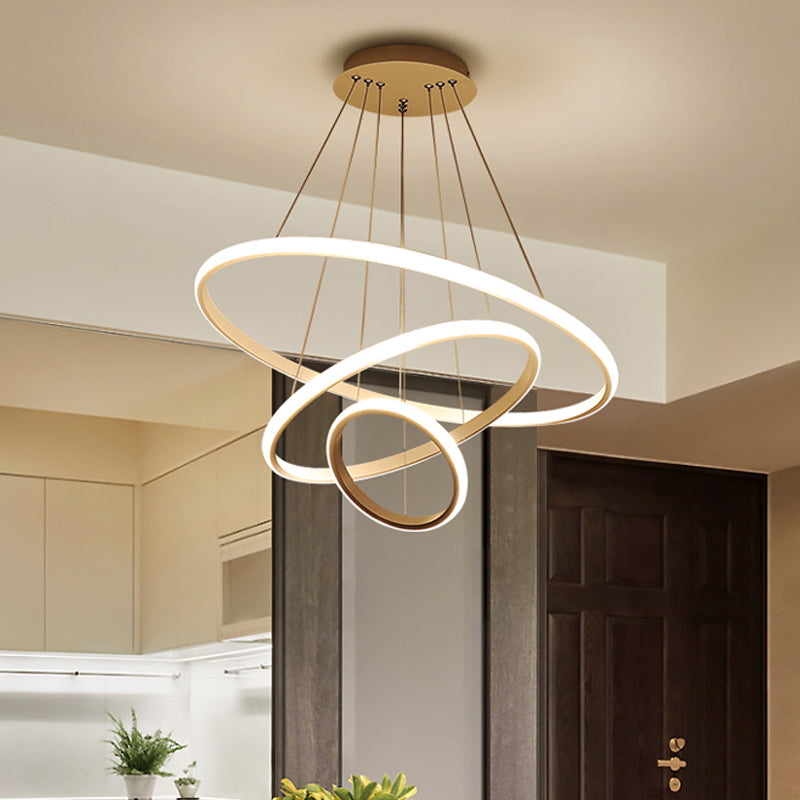 Contemporary Round Pendant LED Chandelier for Dining Room in White/Coffee - 2/3 Tier Design