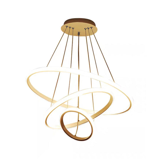 Contemporary Round Pendant LED Chandelier for Dining Room in White/Coffee - 2/3 Tier Design