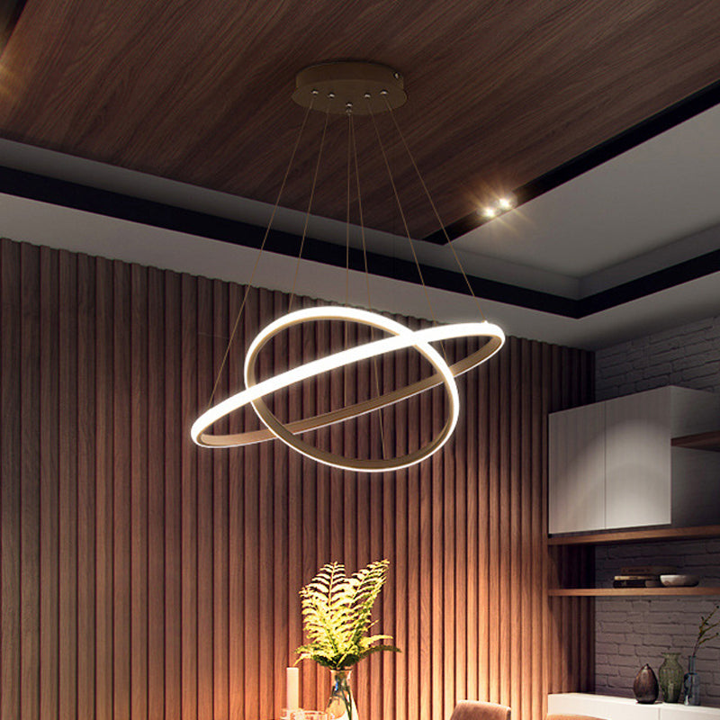 Contemporary Round Pendant LED Chandelier for Dining Room in White/Coffee - 2/3 Tier Design