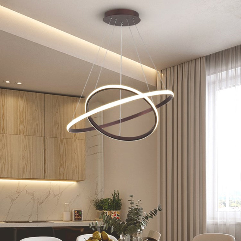 Contemporary Round Pendant LED Chandelier for Dining Room in White/Coffee - 2/3 Tier Design