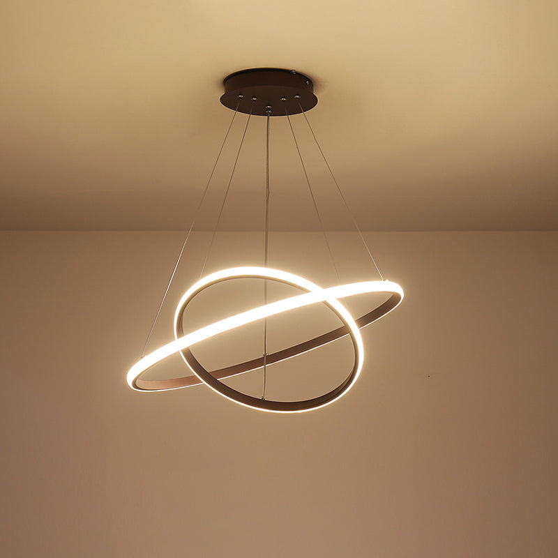 Contemporary Round Pendant LED Chandelier for Dining Room in White/Coffee - 2/3 Tier Design