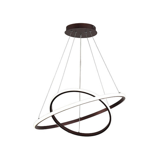 Contemporary Round Pendant LED Chandelier for Dining Room in White/Coffee - 2/3 Tier Design