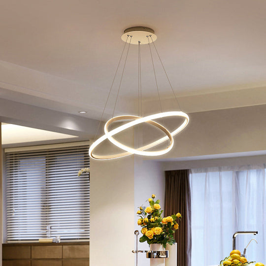 Contemporary Round Pendant LED Chandelier for Dining Room in White/Coffee - 2/3 Tier Design