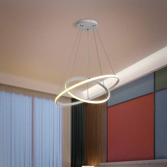 Contemporary Round Pendant LED Chandelier for Dining Room in White/Coffee - 2/3 Tier Design