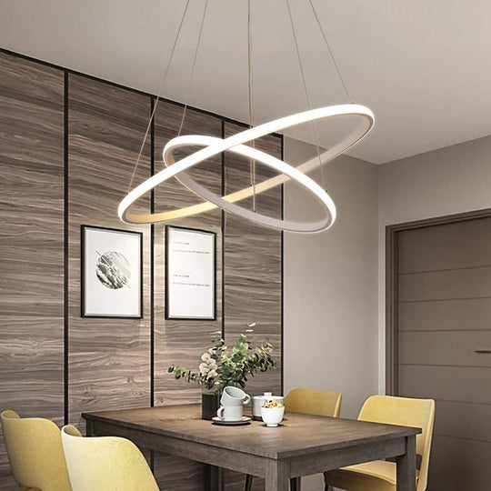 Contemporary Round Pendant LED Chandelier for Dining Room in White/Coffee - 2/3 Tier Design