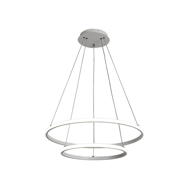 Contemporary Round Pendant LED Chandelier for Dining Room in White/Coffee - 2/3 Tier Design