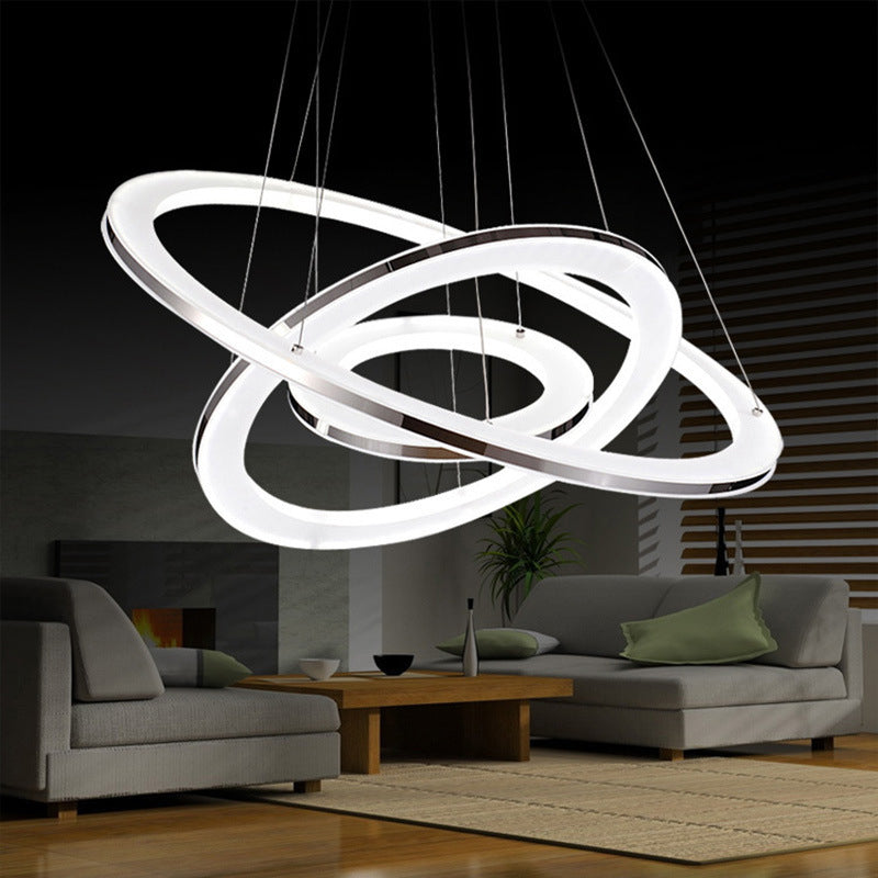 Minimal Silver Circle Led Pendant Chandelier - 3 Lights Acrylic Small/Large Warm/White Light