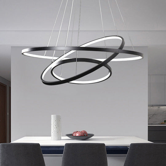 Lustre circulaire réglable à 3 niveaux : suspension LED moderne en métal pour chambres à coucher (noir/blanc)