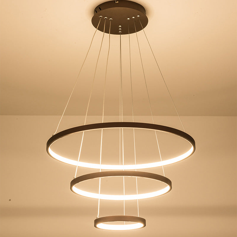 Lustre circulaire réglable à 3 niveaux : suspension LED moderne en métal pour chambres à coucher (noir/blanc)