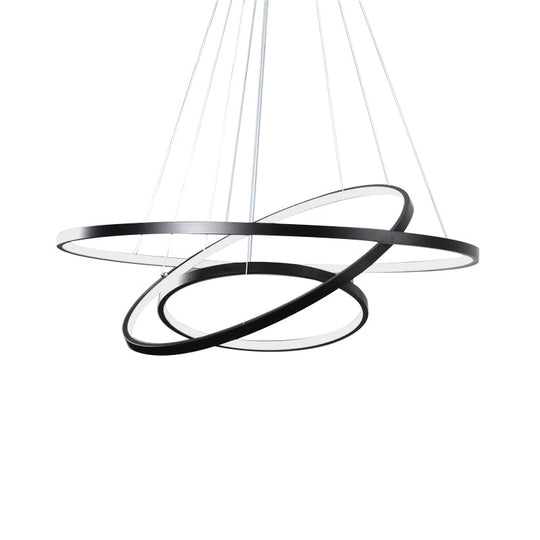 Adjustable 3-Tier Circle Chandelier: Simple Metal Bedroom Led Hanging Light In Black/White