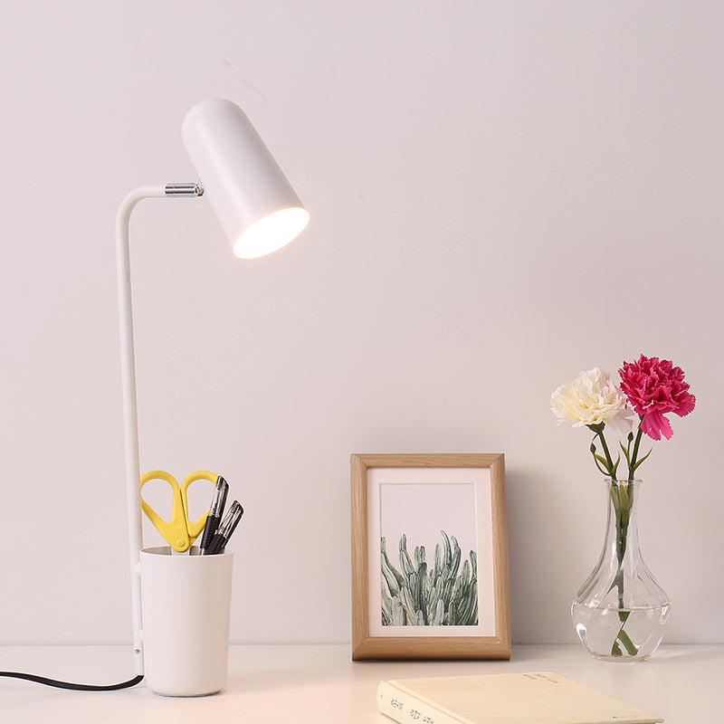 White Metal Desk Light With Pen Holder - Living Room Cup Table