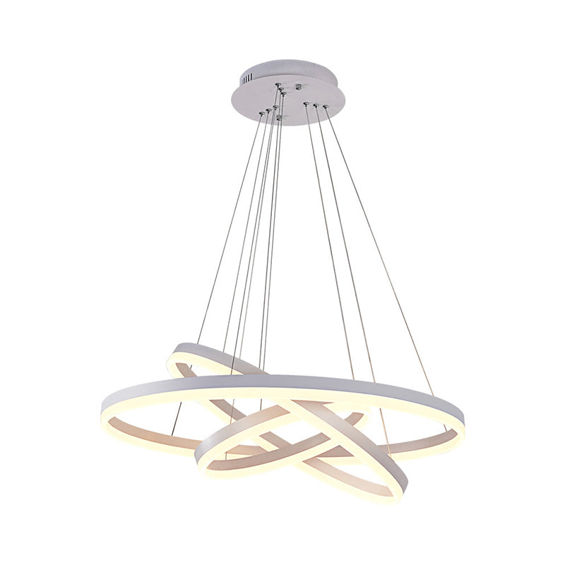 Minimalistic Acrylic LED Chandelier in White - Small/Large 3-Ring Restaurant Drop Lamp