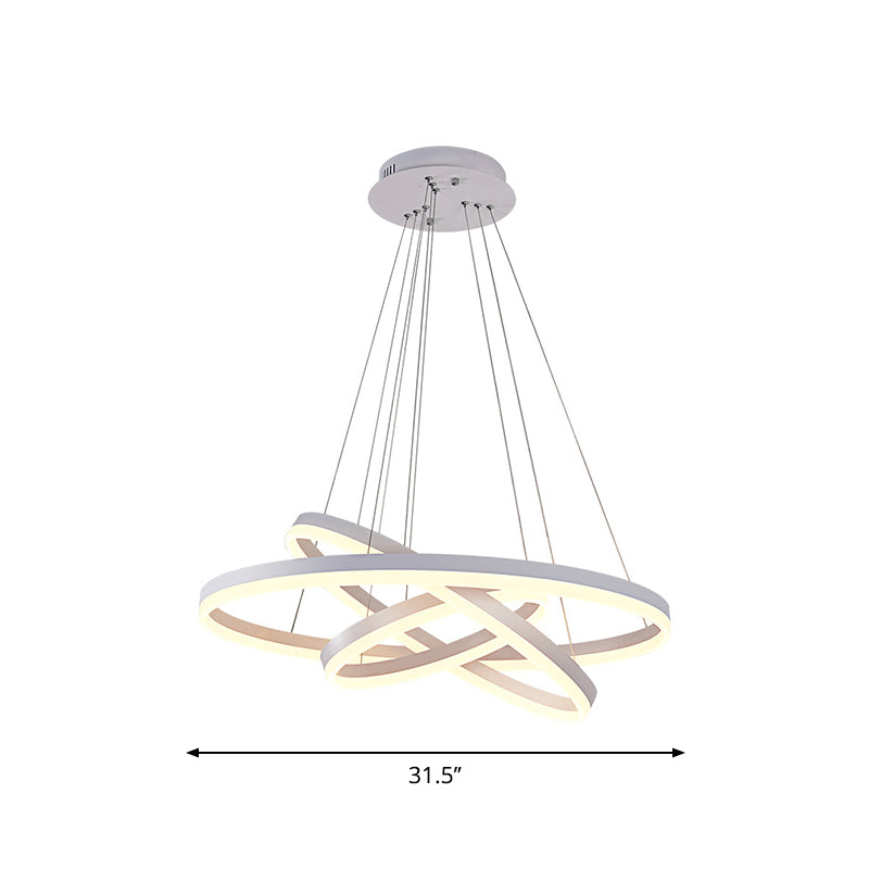 Minimalistic Acrylic LED Chandelier in White - Small/Large 3-Ring Restaurant Drop Lamp