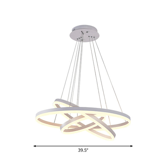 Minimalistic Acrylic LED Chandelier in White - Small/Large 3-Ring Restaurant Drop Lamp