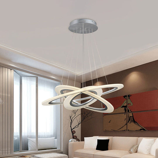 Minimalist 3-Layer Round Pendant Led Chandelier For Living Room - Silver