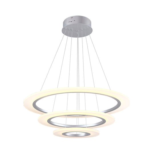 Minimalist 3-Layer Round Pendant Led Chandelier For Living Room - Silver