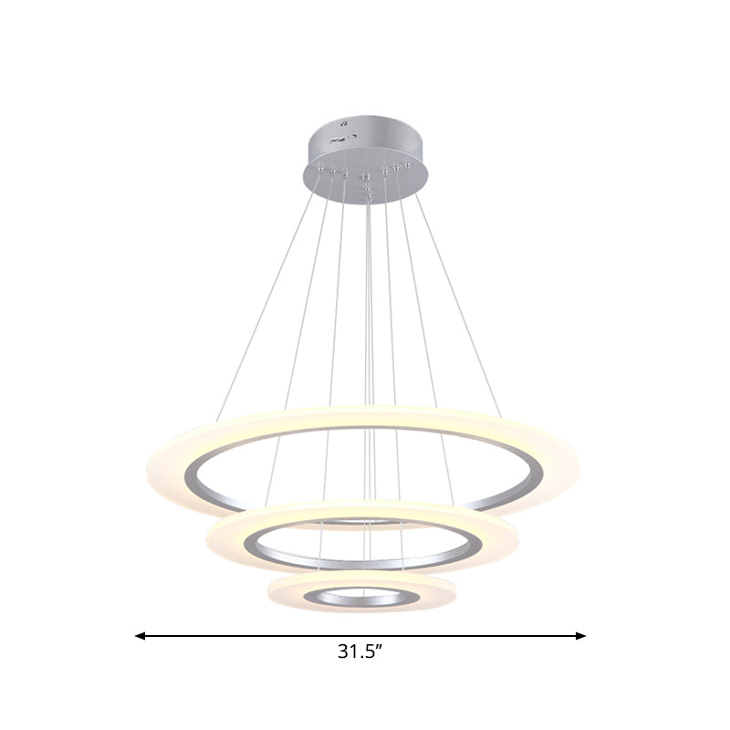 Minimalist 3-Layer Round Pendant Led Chandelier For Living Room - Silver