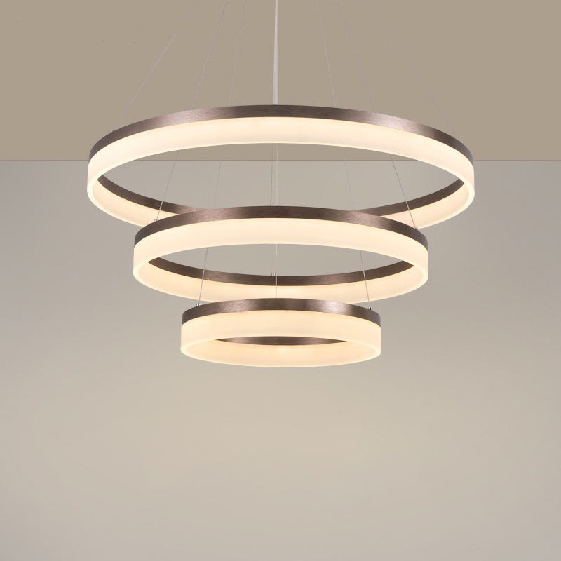 Minimalistic Acrylic LED Pendant Light Kit - Circle Chandelier in Brown for Bedroom - Choose 1 to 3 Tiers