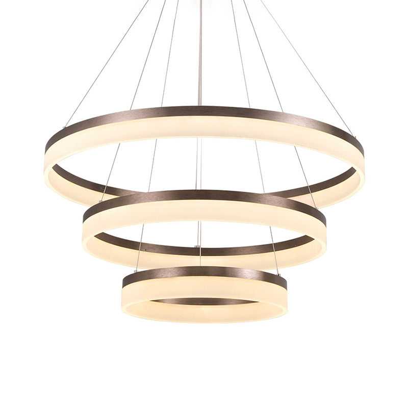 Minimalistic Acrylic LED Pendant Light Kit - Circle Chandelier in Brown for Bedroom - Choose 1 to 3 Tiers