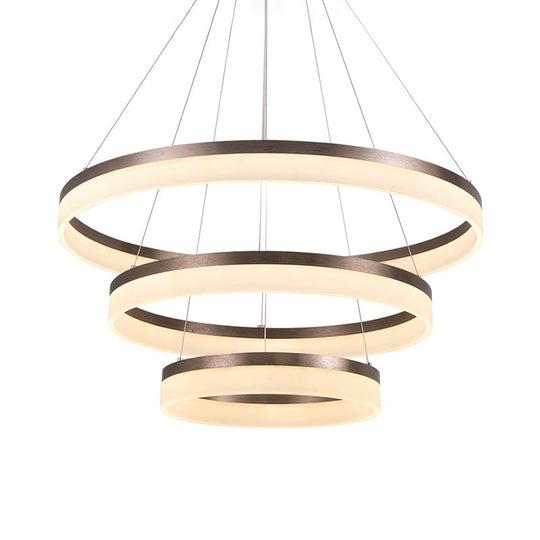 Minimalistic Brown Acrylic Led Pendant Light Kit For Bedroom - 1/2/3-Tier Circle Chandelier