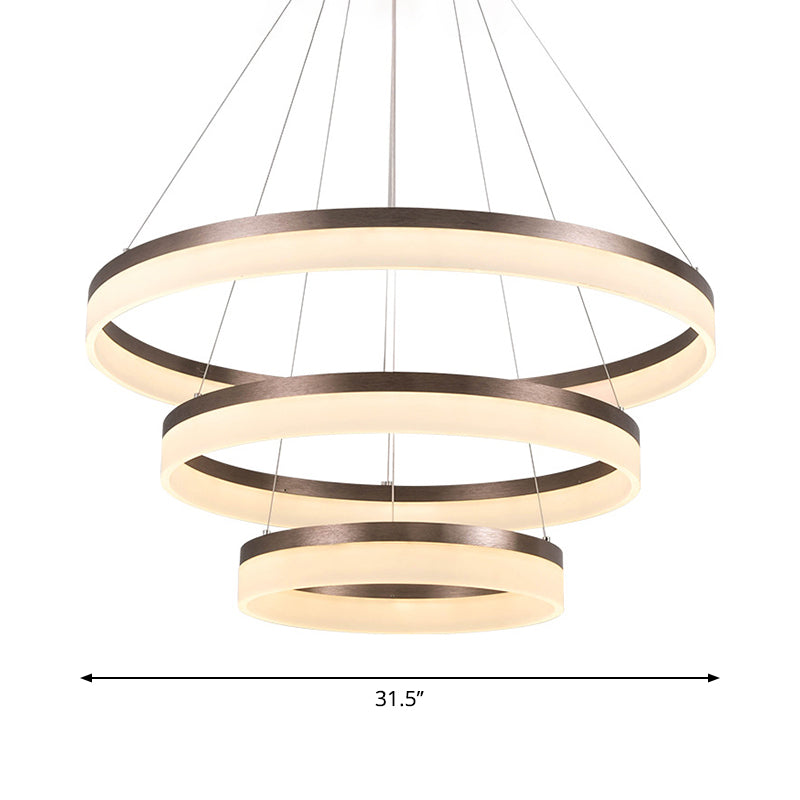 Minimalistic Acrylic LED Pendant Light Kit - Circle Chandelier in Brown for Bedroom - Choose 1 to 3 Tiers