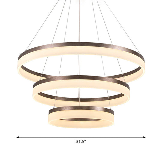 Minimalistic Brown Acrylic Led Pendant Light Kit For Bedroom - 1/2/3-Tier Circle Chandelier