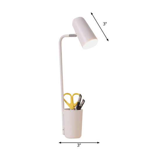 White Metal Desk Light With Pen Holder - Living Room Cup Table