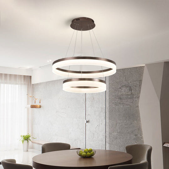 Minimalistic Acrylic LED Pendant Light Kit - Circle Chandelier in Brown for Bedroom - Choose 1 to 3 Tiers