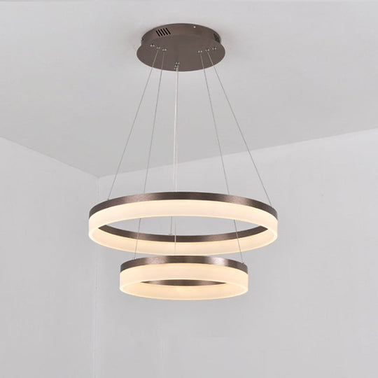 Minimalistic Acrylic LED Pendant Light Kit - Circle Chandelier in Brown for Bedroom - Choose 1 to 3 Tiers