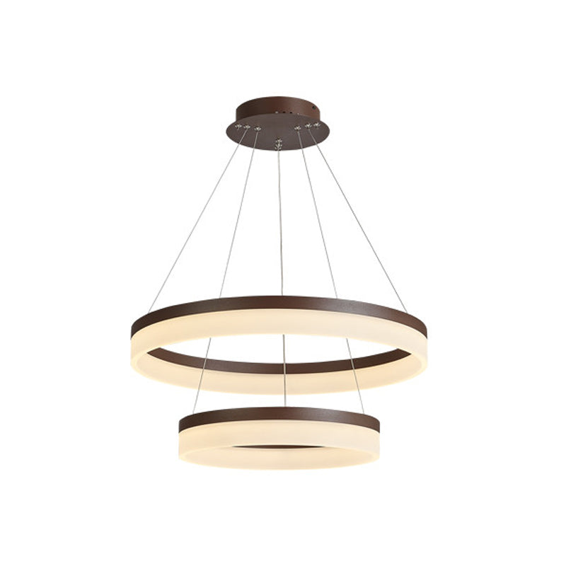 Minimalistic Acrylic LED Pendant Light Kit - Circle Chandelier in Brown for Bedroom - Choose 1 to 3 Tiers