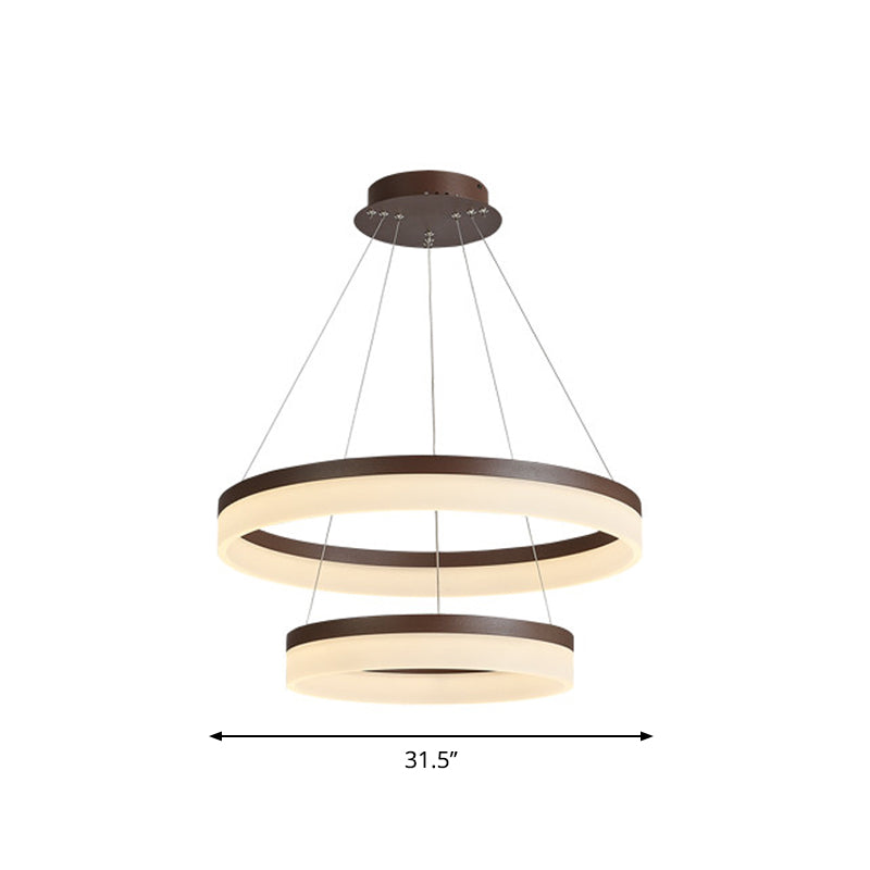 Minimalistic Brown Acrylic Led Pendant Light Kit For Bedroom - 1/2/3-Tier Circle Chandelier