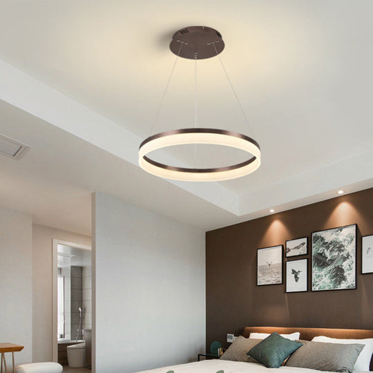 Minimalistic Acrylic LED Pendant Light Kit - Circle Chandelier in Brown for Bedroom - Choose 1 to 3 Tiers