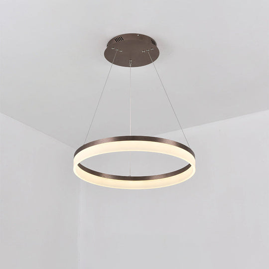 Minimalistic Acrylic LED Pendant Light Kit - Circle Chandelier in Brown for Bedroom - Choose 1 to 3 Tiers