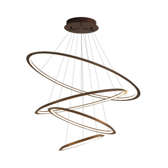 Slim Hoop Pendant LED Chandelier - 3/4 Tiers, Aluminum, Gold/Coffee, Living Room