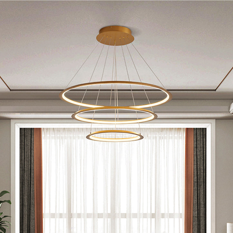 Slim Hoop Pendant LED Chandelier - 3/4 Tiers, Aluminum, Gold/Coffee, Living Room